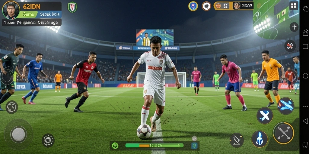 Tampilan gameplay mendebarkan dari 62IDN dengan aksi sepak bola yang intens.