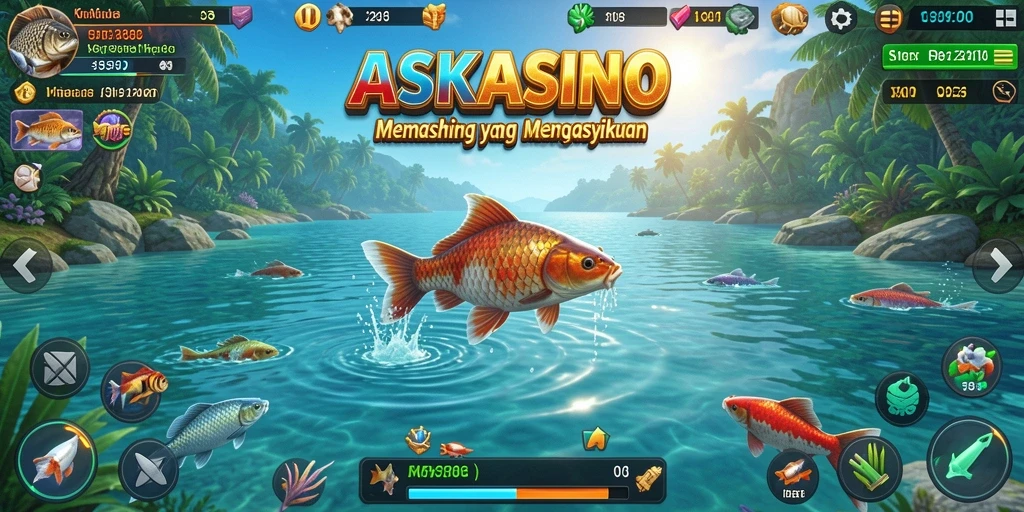 Screenshot gameplay ASKASINO yang menunjukkan pengalaman memancing yang seru.