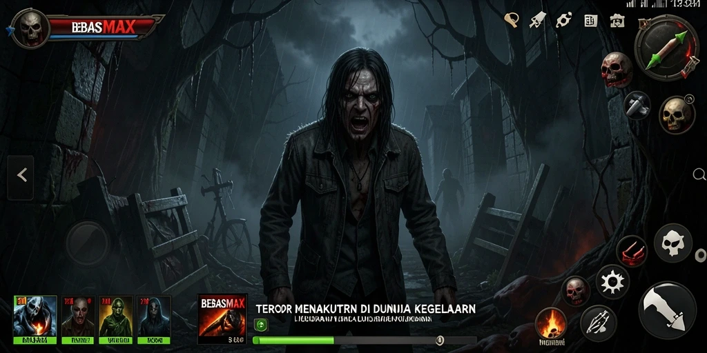Screenshot gameplay BEBASMAX yang menampilkan suasana mencekam.