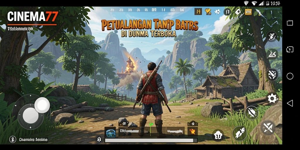 Tangkapan layar gameplay CINEMA77 menunjukkan dunia terbuka yang luas dan penuh petualangan.
