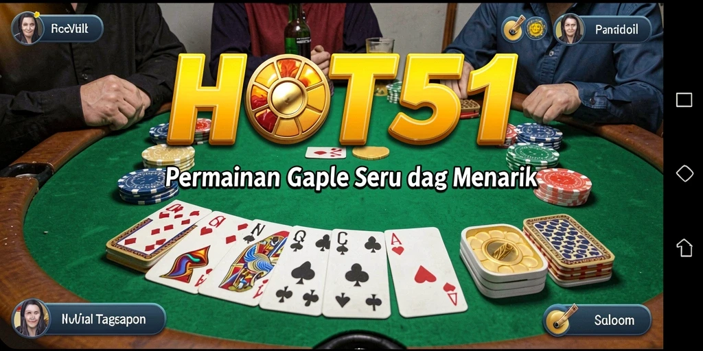 Screenshot gameplay HOT51 menampilkan suasana permainan Gaple yang seru.