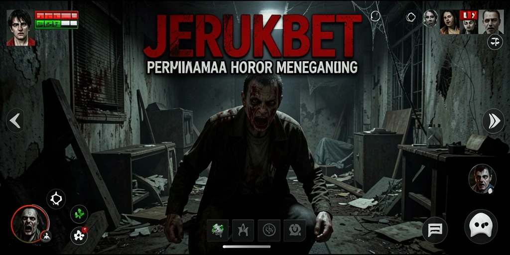 Screenshot utama JERUKBET menampilkan gameplay yang menegangkan dalam suasana horor.