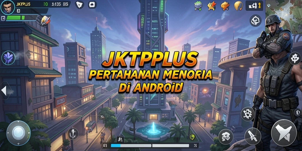 Screenshot gameplay JKTPLUS menampilkan aksi menara bertahan yang mendebarkan.