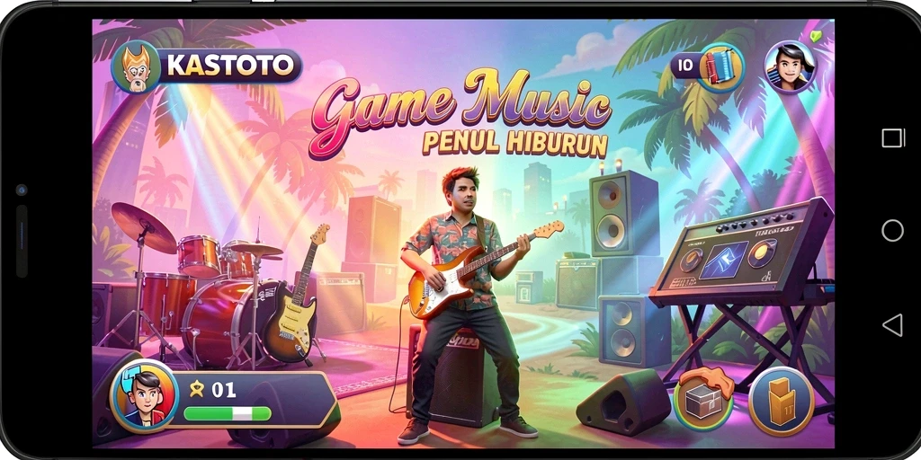 Tampilan gameplay KASTOTO yang seru dan interaktif saat bermain musik.