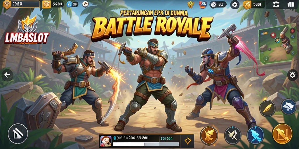 Tampilan seru gameplay LMBASLOT dalam pertempuran Battle Royale.