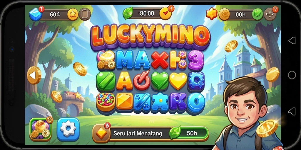 Tampilan gameplay seru dari LUCKYMINO dalam pertandingan Match-3.