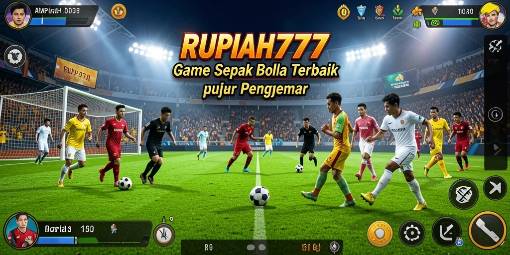 Tampilan gameplay <strong>RUPIAH777</strong> dengan aksi penuh di lapangan sepak bola.