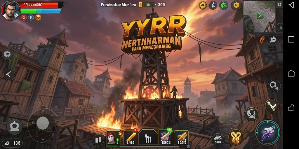 Screenshot dari gameplay YYRR Tower Defense dengan pertahanan menara yang dinamis.